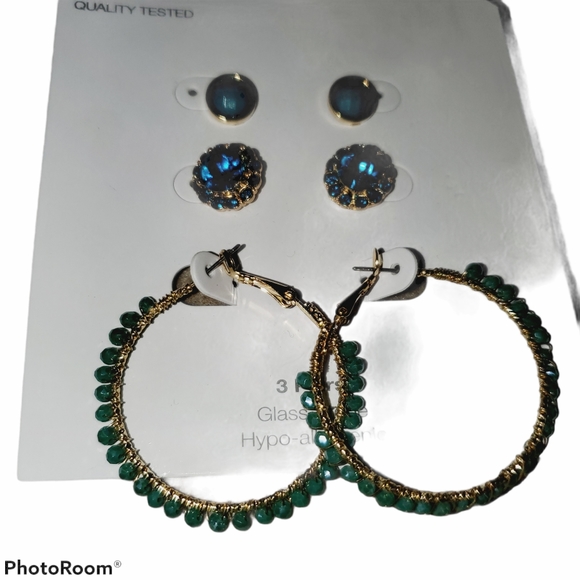 NEW Time and Tru Trio Set of Green and Gold Earrings - Picture 5 of 6